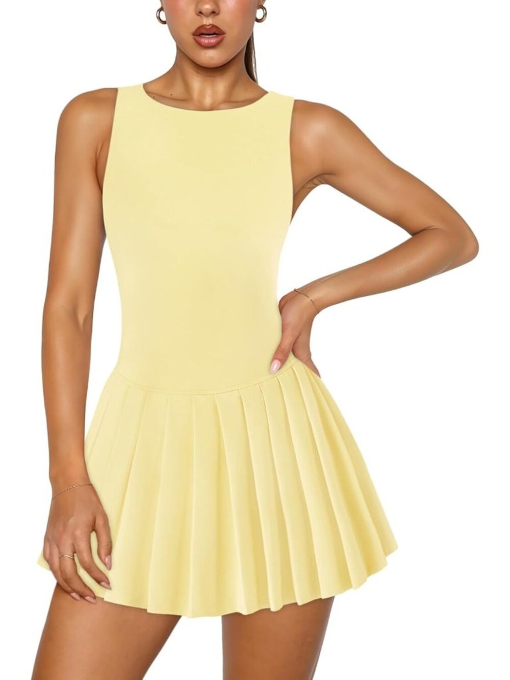 Pleated Backless Tennis Dress with Shorts | Women's Athletic Golf Wear